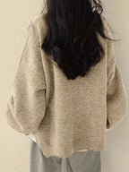Knit Jumper Grey Oversized Women's Crew Neck Drop-Shoulder – Casual, Office · Werune