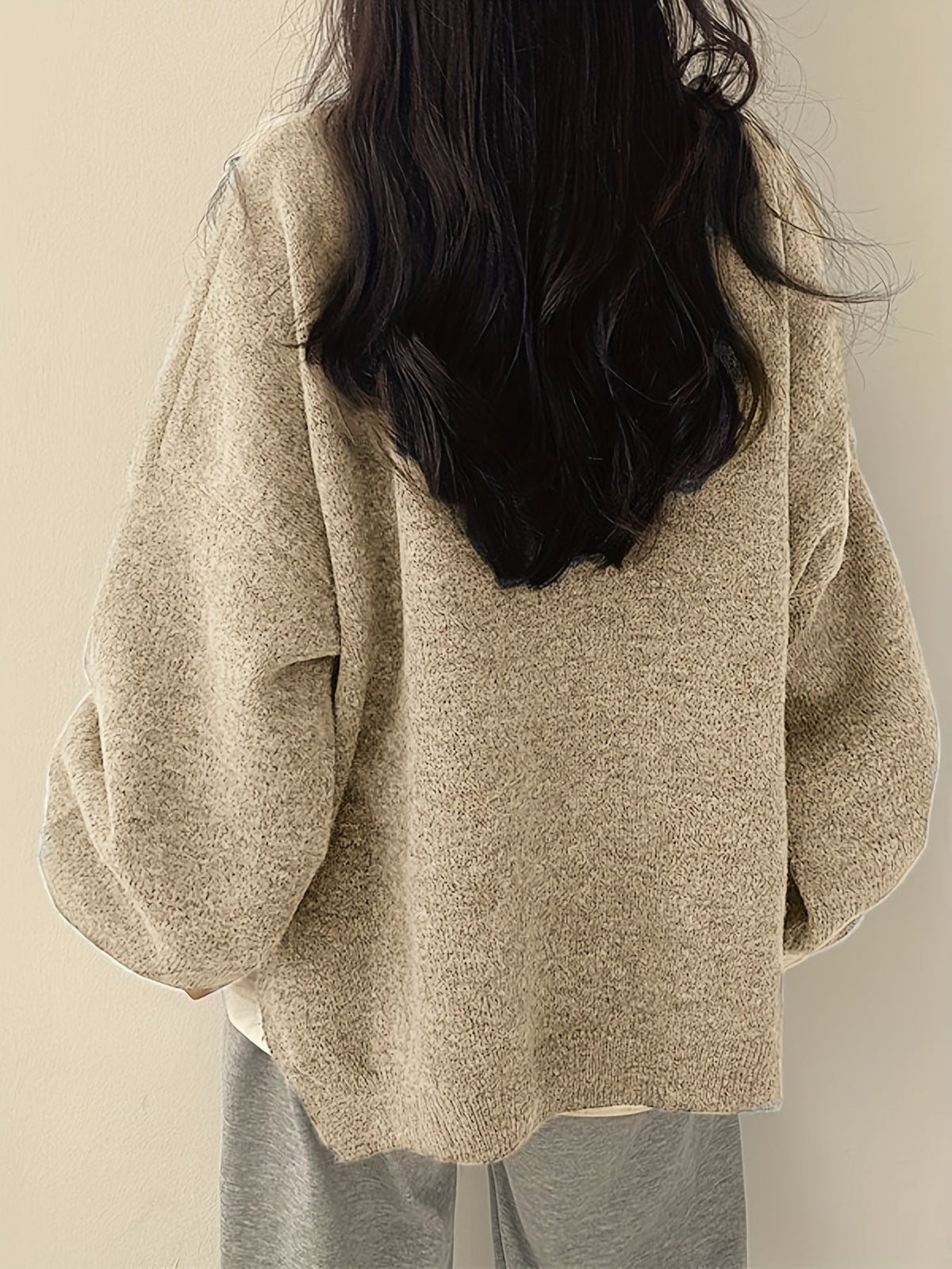 Knit Jumper Grey Oversized Women's Crew Neck Drop-Shoulder – Casual, Office · Werune