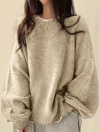 Knit Jumper Grey Oversized Women's Crew Neck Drop-Shoulder – Casual, Office · Werune
