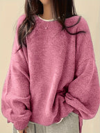 Knit Jumper Grey Oversized Women's Crew Neck Drop-Shoulder – Casual, Office · Werune
