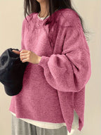 Knit Jumper Grey Oversized Women's Crew Neck Drop-Shoulder – Casual, Office · Werune