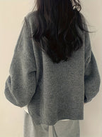 Knit Jumper Grey Oversized Women's Crew Neck Drop-Shoulder – Casual, Office · Werune