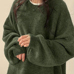 Knit Jumper Grey Oversized Women's Crew Neck Drop-Shoulder – Casual, Office · Werune