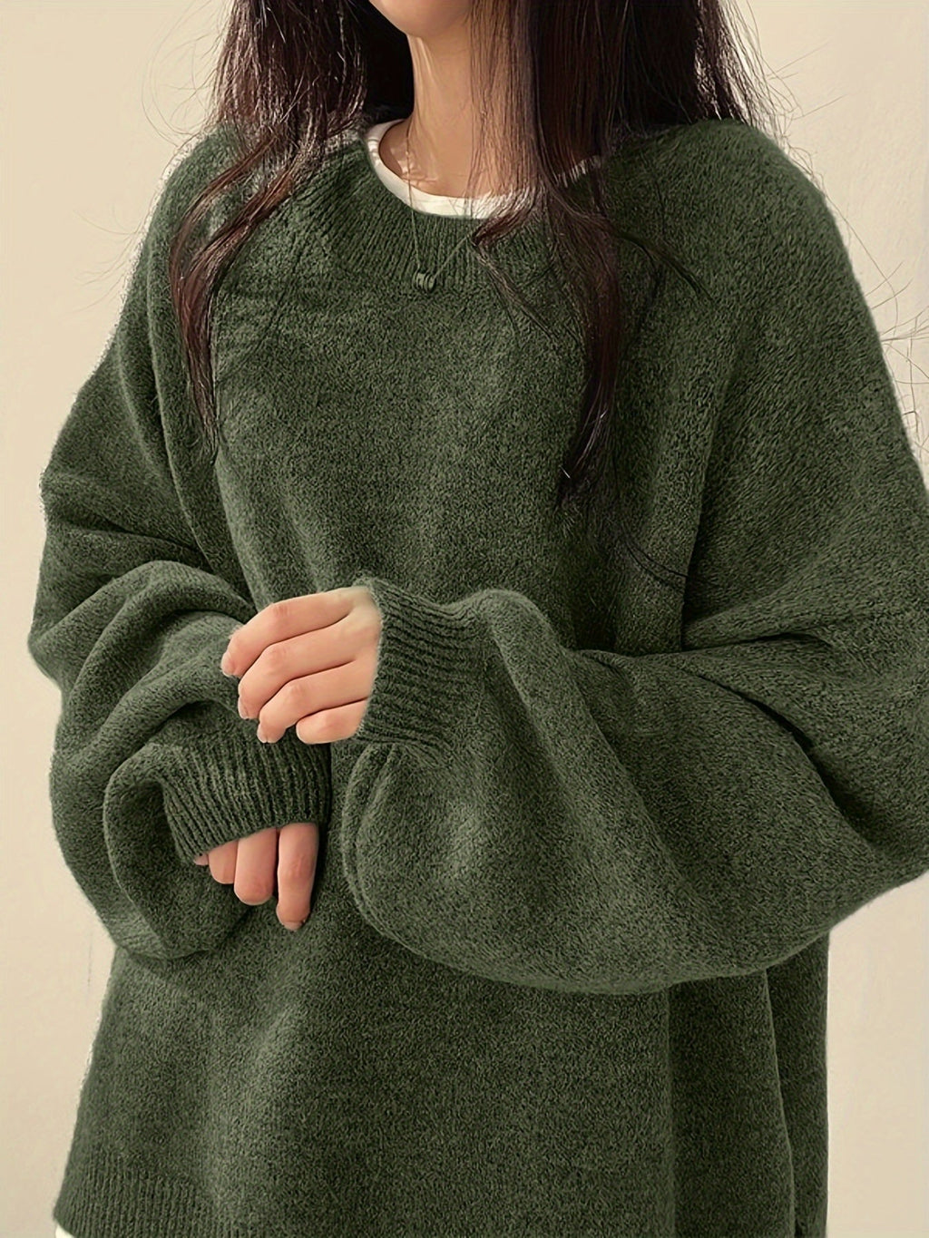 Knit Jumper Grey Oversized Women's Crew Neck Drop-Shoulder – Casual, Office · Werune