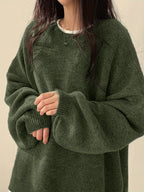 Knit Jumper Grey Oversized Women's Crew Neck Drop-Shoulder – Casual, Office · Werune