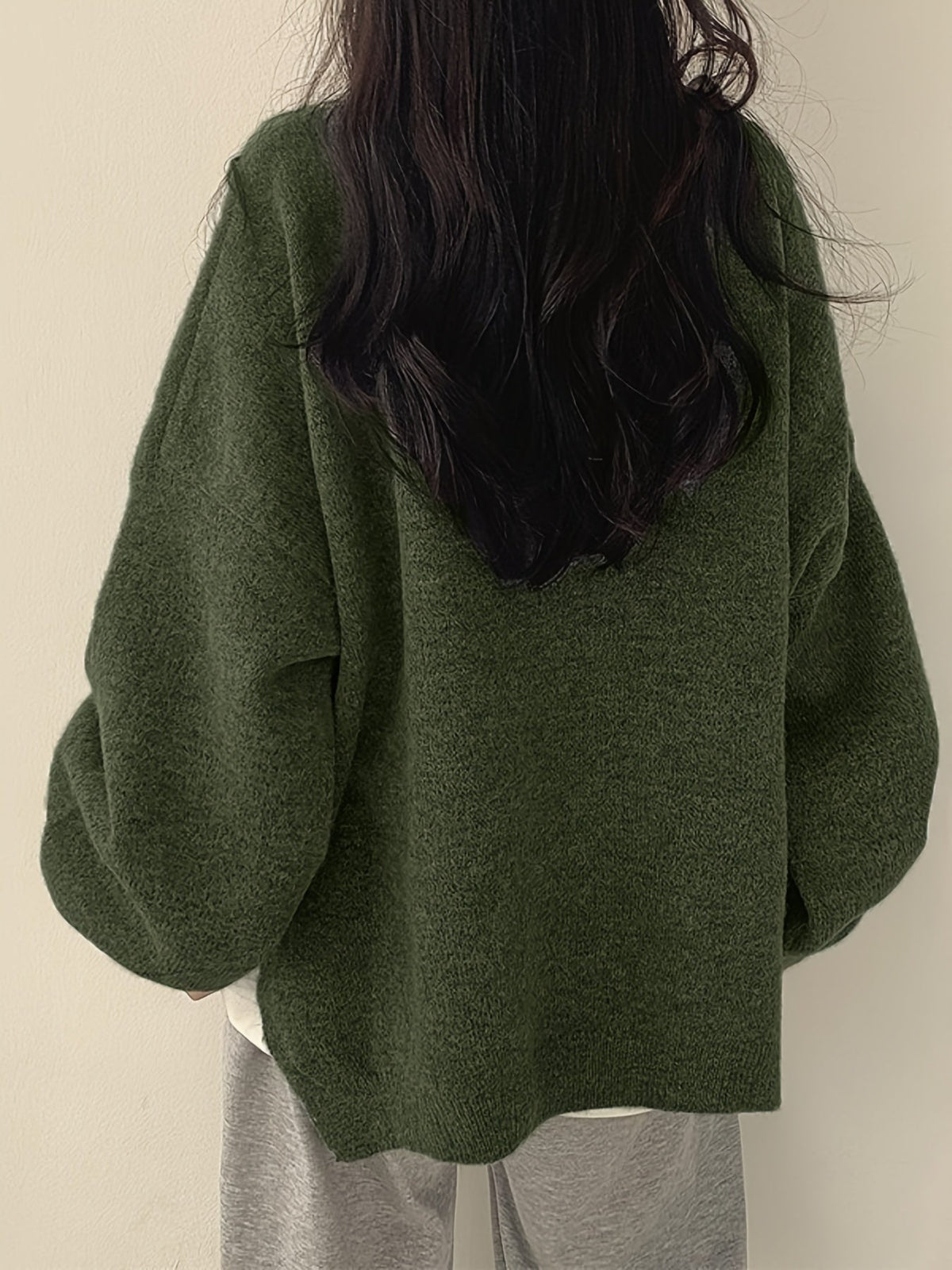 Knit Jumper Grey Oversized Women's Crew Neck Drop-Shoulder – Casual, Office · Werune