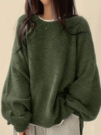 Knit Jumper Grey Oversized Women's Crew Neck Drop-Shoulder – Casual, Office · Werune