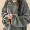 Knit Jumper Grey Oversized Women's Crew Neck Drop-Shoulder – Casual, Office · Werune