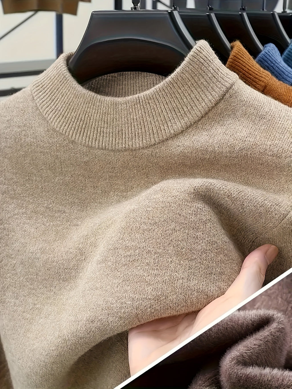 Knit Jumper Mock Neck Fleece-Lined Men's Pullover – Casual, Winter Warm Everyday Layering