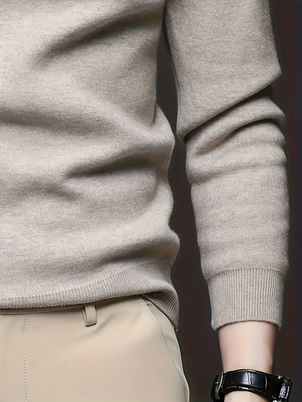 Knit Jumper Mock Neck Fleece-Lined Men's Pullover – Casual, Winter Warm Everyday Layering
