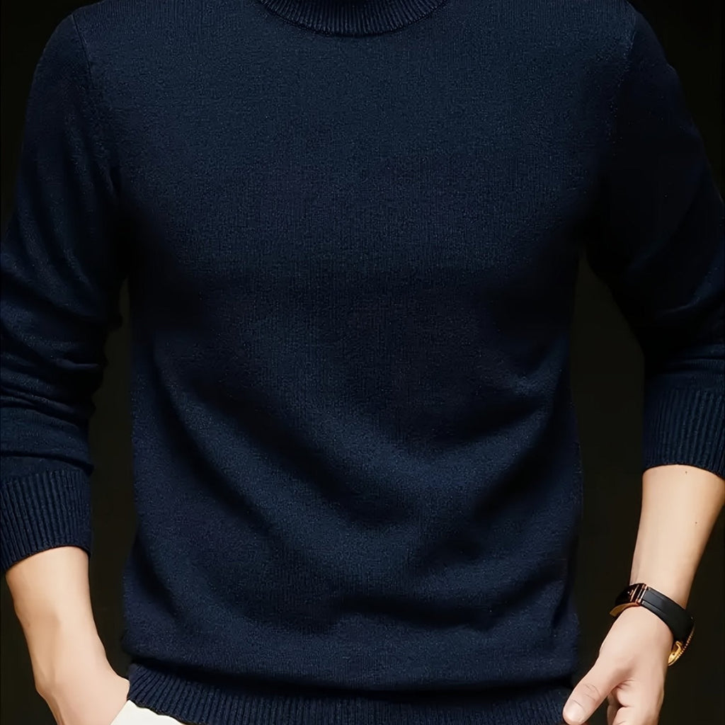 Knit Jumper Mock Neck Fleece-Lined Men's Pullover – Casual, Winter Warm Everyday Layering