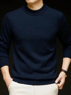 Knit Jumper Mock Neck Fleece-Lined Men's Pullover – Casual, Winter Warm Everyday Layering