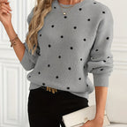 Knit Jumper Polka Dot Crew Neck Women's Beige Long Sleeve Pullover – Casual, Office, Autumn Winter