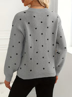 Knit Jumper Polka Dot Crew Neck Women's Beige Long Sleeve Pullover – Casual, Office, Autumn Winter
