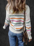 Knit Jumper Striped Ribbed Crew Neck Women's Long Sleeve Pullover – Casual, Office, Autumn Layering