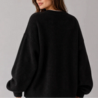 Knit Jumper Women's Oversized Black Crew Neck Balloon Sleeve Sweater – Casual, Office, Holiday, Gift