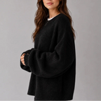 Knit Jumper Women's Oversized Black Crew Neck Balloon Sleeve Sweater – Casual, Office, Holiday, Gift