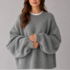 Knit Jumper Women's Oversized Black Crew Neck Balloon Sleeve Sweater – Casual, Office, Holiday, Gift