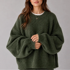 Knit Jumper Women's Oversized Black Crew Neck Balloon Sleeve Sweater – Casual, Office, Holiday, Gift