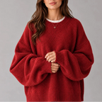 Knit Jumper Women's Oversized Black Crew Neck Balloon Sleeve Sweater – Casual, Office, Holiday, Gift