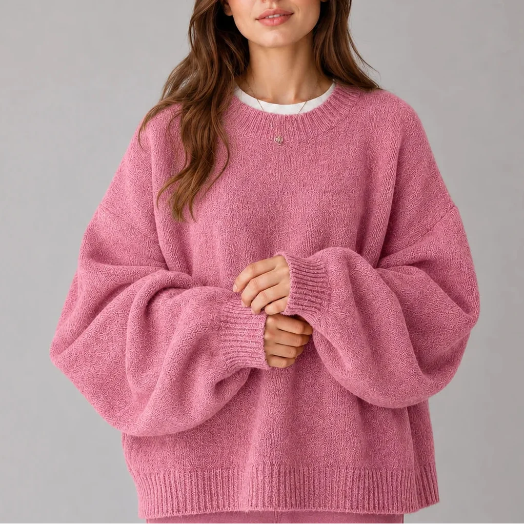 Knit Jumper Women's Oversized Black Crew Neck Balloon Sleeve Sweater – Casual, Office, Holiday, Gift