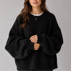 Knit Jumper Women's Oversized Black Crew Neck Balloon Sleeve Sweater – Casual, Office, Holiday, Gift
