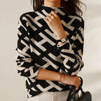 Knit Mock Neck Jumper Geometric Print Women's Long Sleeve Turtleneck – Office, Casual, Winter Gift