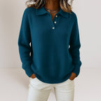 Knit Polo Collar Sweater Women's Long Sleeve Button Jumper – Casual, Office, Autumn Layering