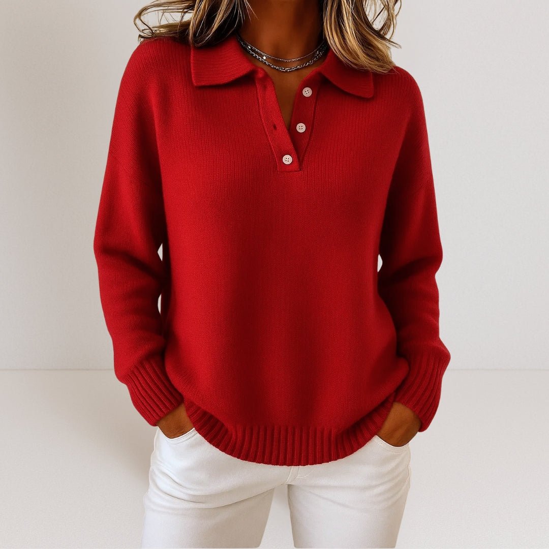 Knit Polo Collar Sweater Women's Long Sleeve Button Jumper – Casual, Office, Autumn Layering