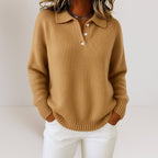 Knit Polo Collar Sweater Women's Long Sleeve Button Jumper – Casual, Office, Autumn Layering