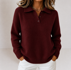 Knit Polo Collar Sweater Women's Long Sleeve Button Jumper – Casual, Office, Autumn Layering