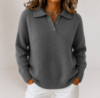 Knit Polo Collar Sweater Women's Long Sleeve Button Jumper – Casual, Office, Autumn Layering