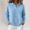 Knit Polo Collar Sweater Women's Long Sleeve Button Jumper – Casual, Office, Autumn Layering