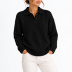Knit Polo Sweater Women's Cream Collared Button Placket – Casual, Office, Holiday, Gift