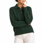 Knit Polo Sweater Women's Cream Collared Button Placket – Casual, Office, Holiday, Gift