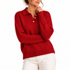 Knit Polo Sweater Women's Cream Collared Button Placket – Casual, Office, Holiday, Gift