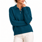 Knit Polo Sweater Women's Cream Collared Button Placket – Casual, Office, Holiday, Gift