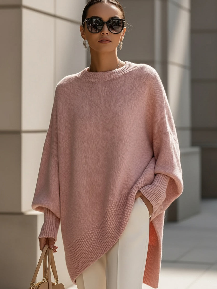 Knit Poncho Sweater Oversized Women's Cream Ribbed Cuff – Casual, Office, Holiday, Gift