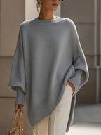 Knit Poncho Sweater Oversized Women's Cream Ribbed Cuff – Casual, Office, Holiday, Gift