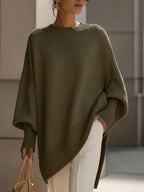 Knit Poncho Sweater Oversized Women's Cream Ribbed Cuff – Casual, Office, Holiday, Gift