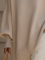 Knit Poncho Sweater Oversized Women's Cream Ribbed Cuff – Casual, Office, Holiday, Gift