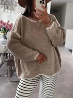Knit Sweater Boat Neck Oversized Women's Long Sleeve Jumper – Casual, Office · Werune