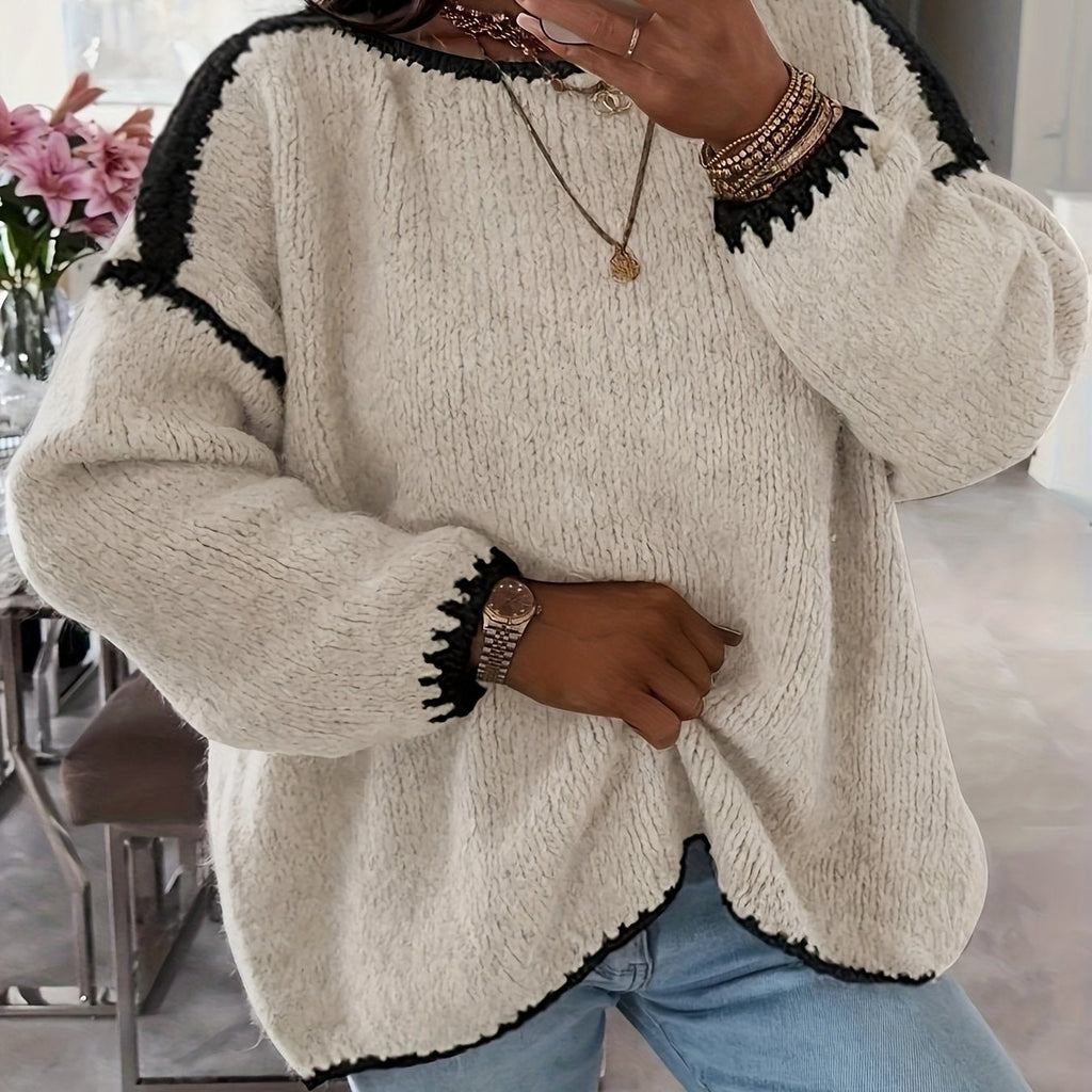 Knit Sweater Boat Neck Oversized Women's Long Sleeve Jumper – Casual, Office · Werune