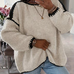 Knit Sweater Boat Neck Oversized Women's Long Sleeve Jumper – Casual, Office · Werune