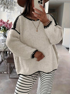 Knit Sweater Boat Neck Oversized Women's Long Sleeve Jumper – Casual, Office · Werune
