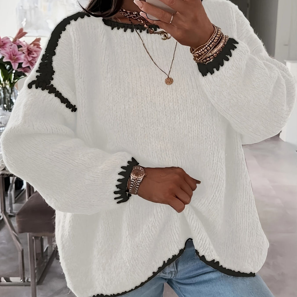 Knit Sweater Boat Neck Oversized Women's Long Sleeve Jumper – Casual, Office · Werune