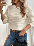 Knit Sweater Women's Bow-Detail V-Neck Long Sleeve Jumper – Casual, Office, Autumn Layering Gift