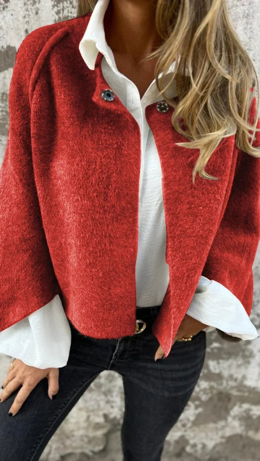 Knitted Cardigan Jacket Soft Fluffy Women's Beige Button-Up – Casual, Office, Holiday, Gift