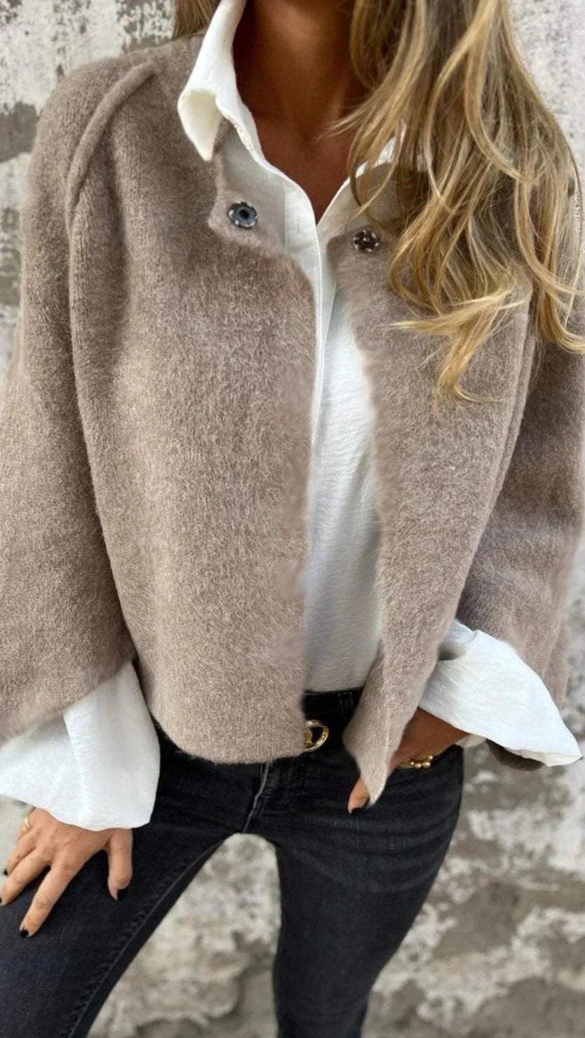 Knitted Cardigan Jacket Soft Fluffy Women's Beige Button-Up – Casual, Office, Holiday, Gift
