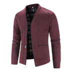 Knitted Cardigan Men's V-Neck Grey Button-Front Fleece-Lined Sweater – Casual, Office, Winter, Gift